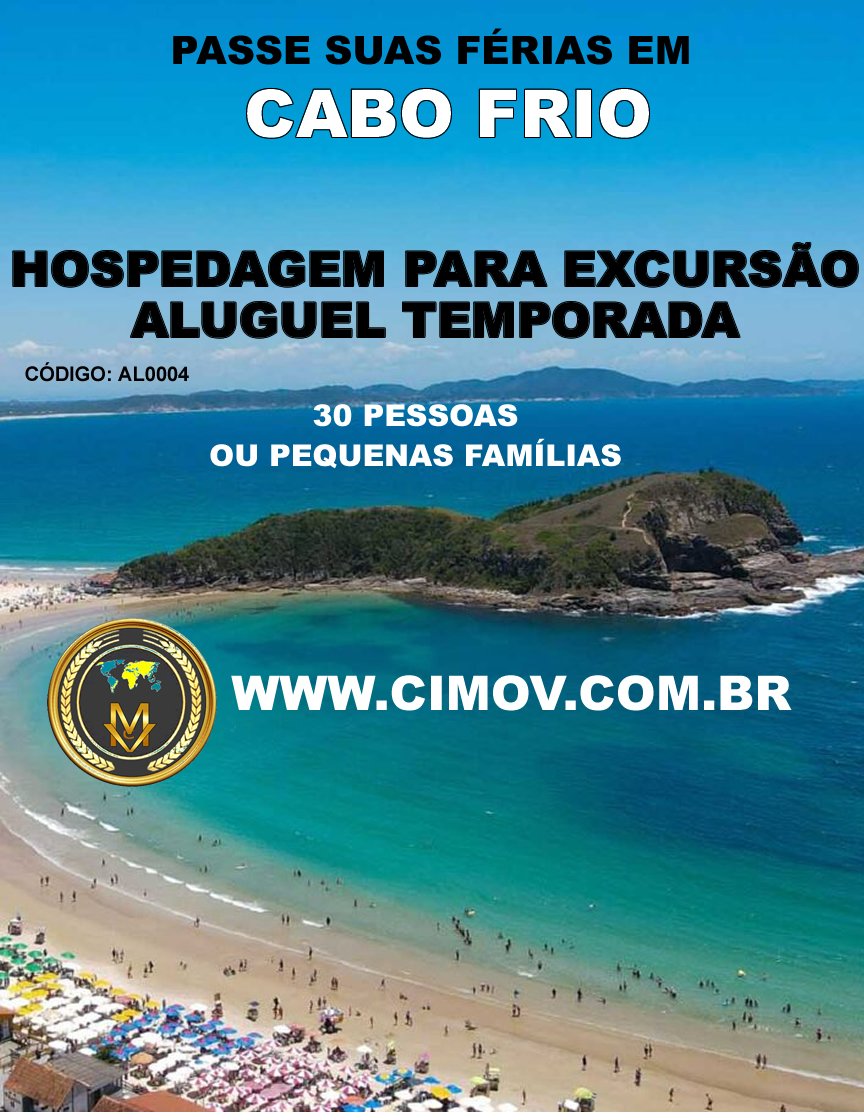 AL0004- Hospedagem temporada para 30 pessoas ou pequenas familias em cabo Frio