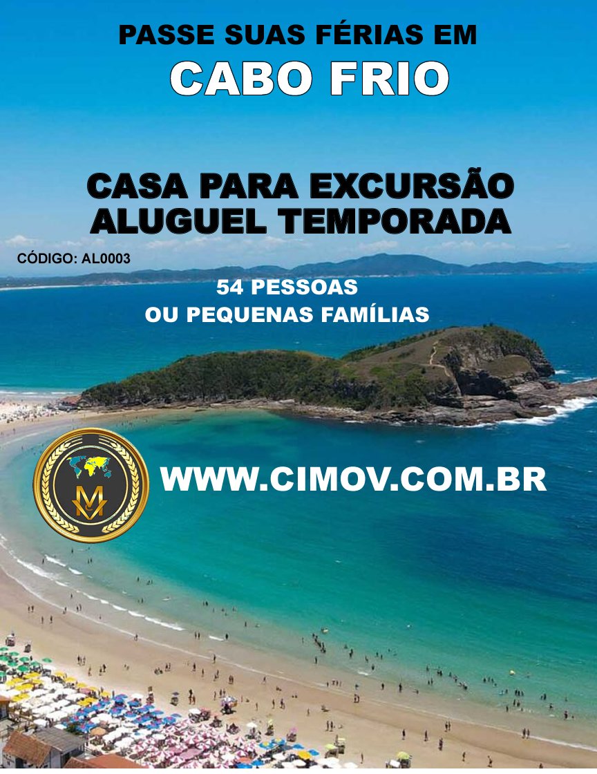 AL0003-  CASA PARA EXCURSÃO TEMPORADA EM CABO FRIO 54 P/ OU PEQUENAS FAMILIAS