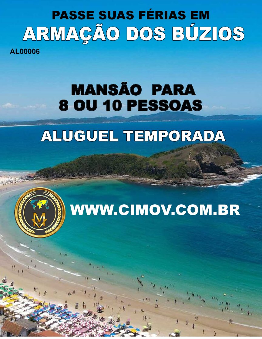 AL0006 - MANSÃO EM ARMAÇÃO DOS BUZIOS PARA 8 OU 10 PESSOAS ALUGUEL TEMPORADA
